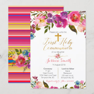 Invitations Florales First Holy Communion Mexicain