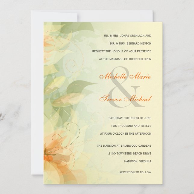 Invitations florales jaunes de mariage de jardin (Devant)
