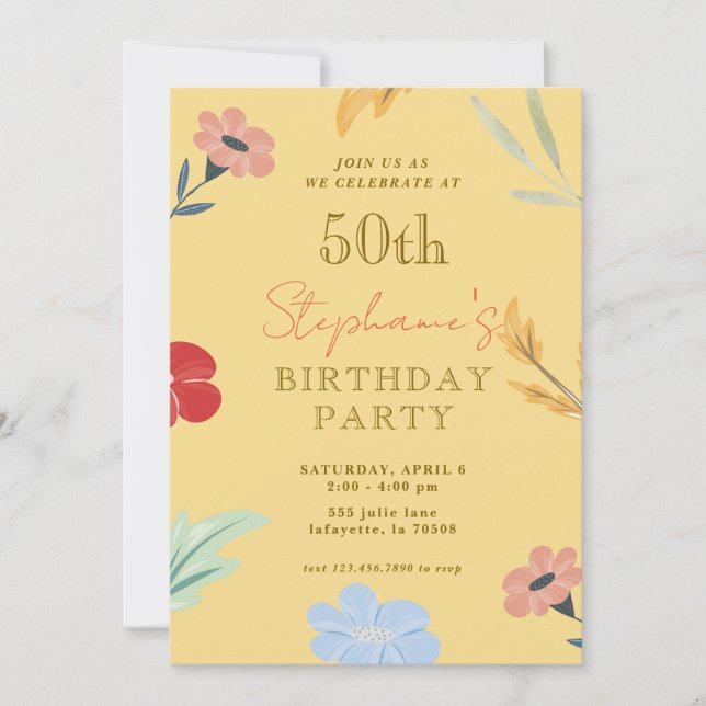 Invitations florales joyeuses 50e anniversaire (Devant)