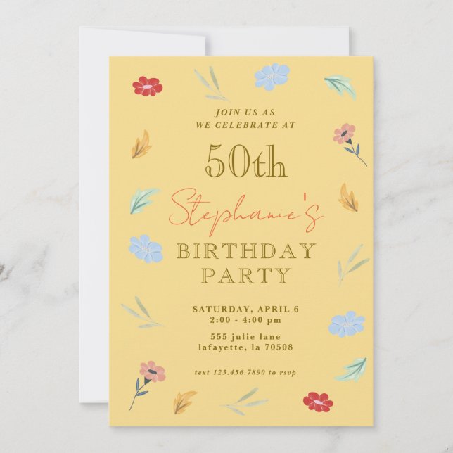 Invitations florales joyeuses 50e anniversaire (Devant)