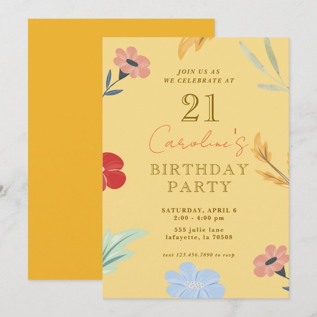 Invitations florales joyeuses à l'anniversaire (Devant / Derrière)