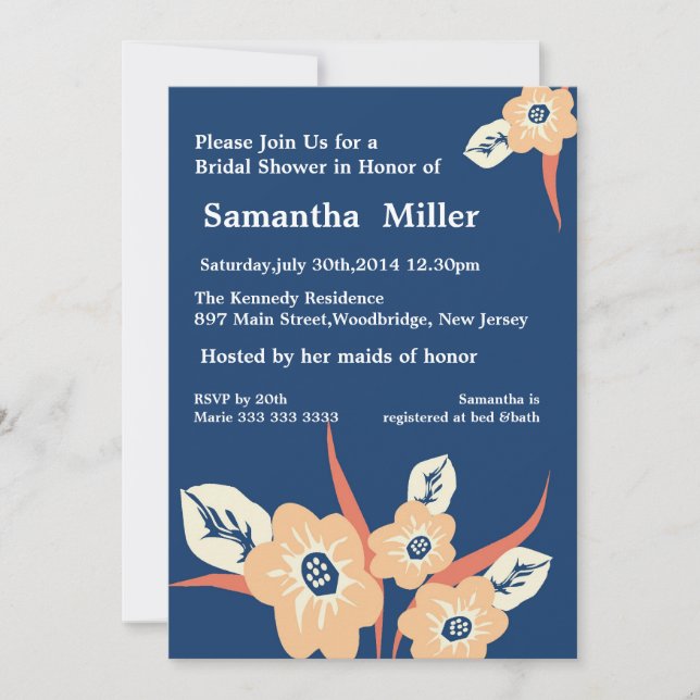 Invitations florales modernes de Fête de la mariée (Devant)