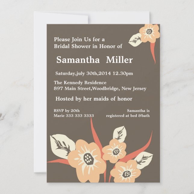 Invitations florales modernes de Fête de la mariée (Devant)