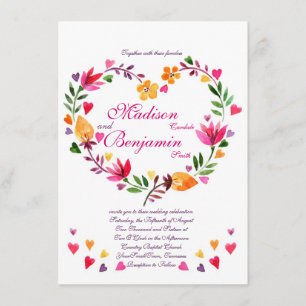 Invitations florales modernes de mariage de coeur