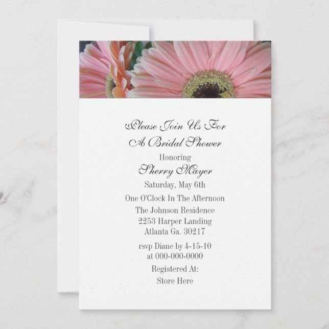 Invitations florales roses de Fête de la mariée (Devant)