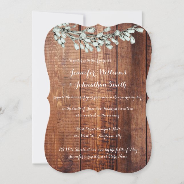 Invitations florales rustiques en bois de mariage (Devant)