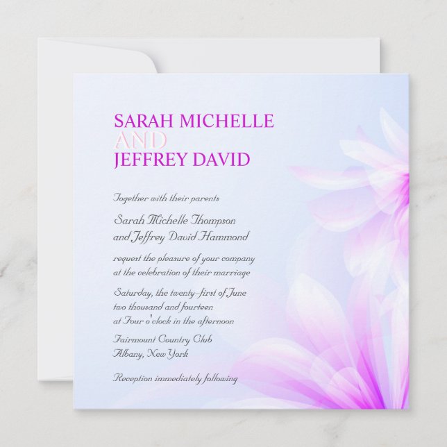 Invitations florales violettes bleues de mariage (Devant)