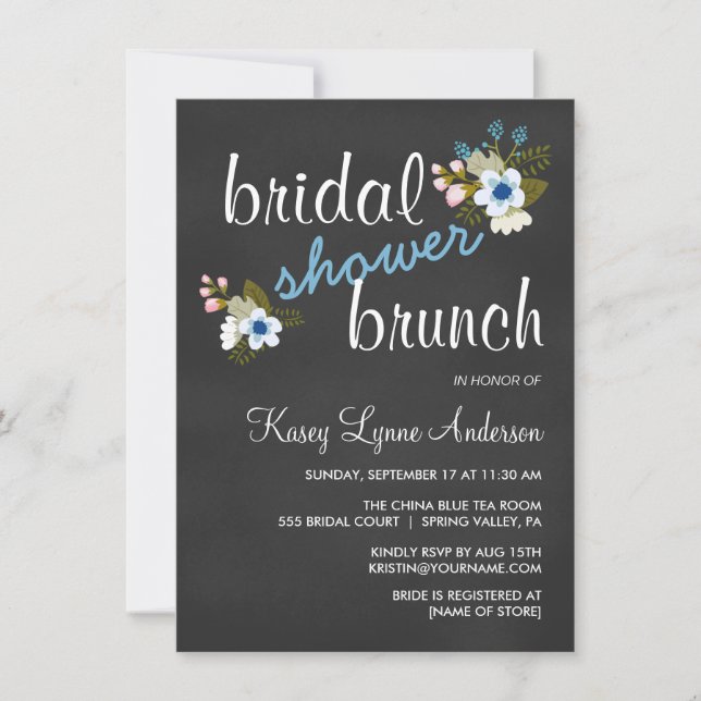 Invitations floraux de brunch de Fête de la mariée (Devant)