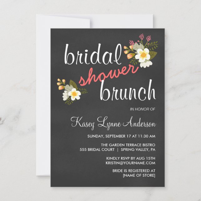 Invitations floraux de brunch de Fête de la mariée (Devant)