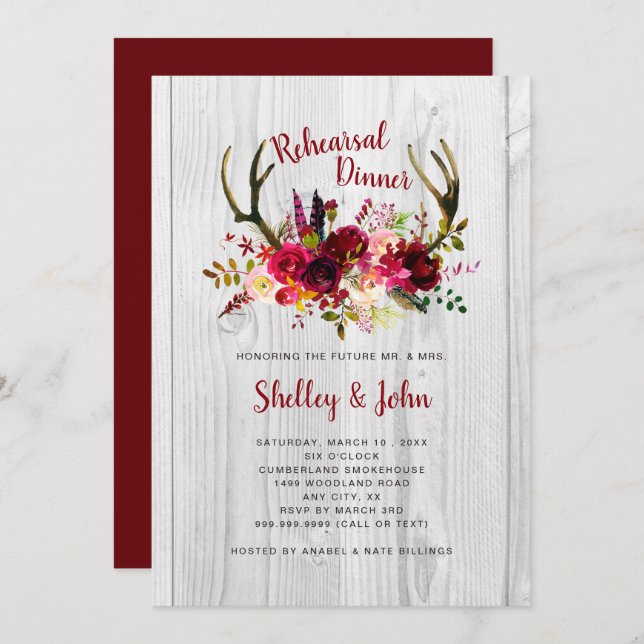 Invitations floraux de dîner de répétition de (Devant / Derrière)