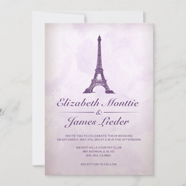 Invitations formelles de mariage de Tour Eiffel (Devant)