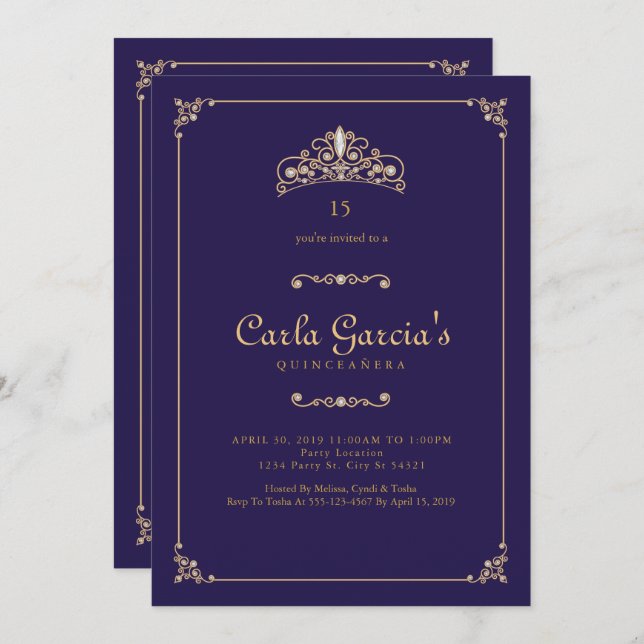 Invitations formelles, Gold Quinceanera (Devant / Derrière)