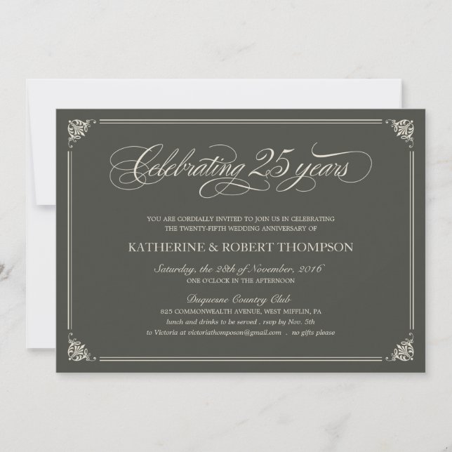 Invitations formelles pour les 25 ans de mariage (Devant)
