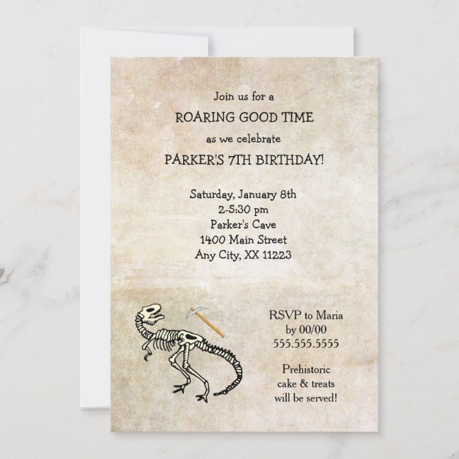 Invitations fossiles de fête d'anniversaire de (Devant)
