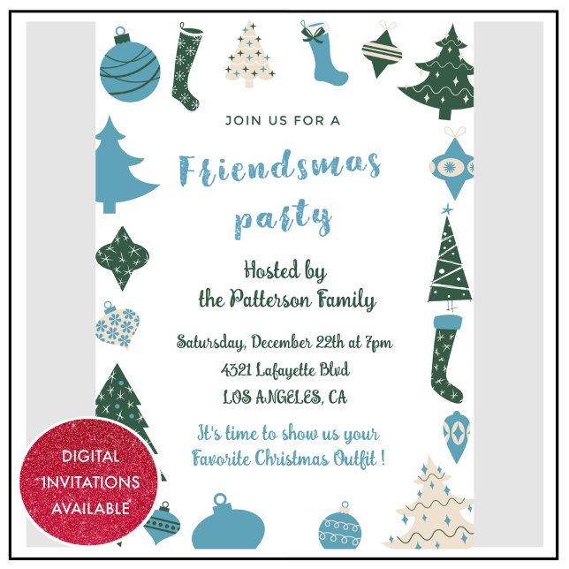Invitations Friendsmas Jolies vert bleu (Créateur téléchargé)
