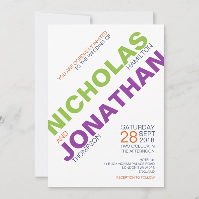 Invitations gaies de mariage de typographie chic (Devant)