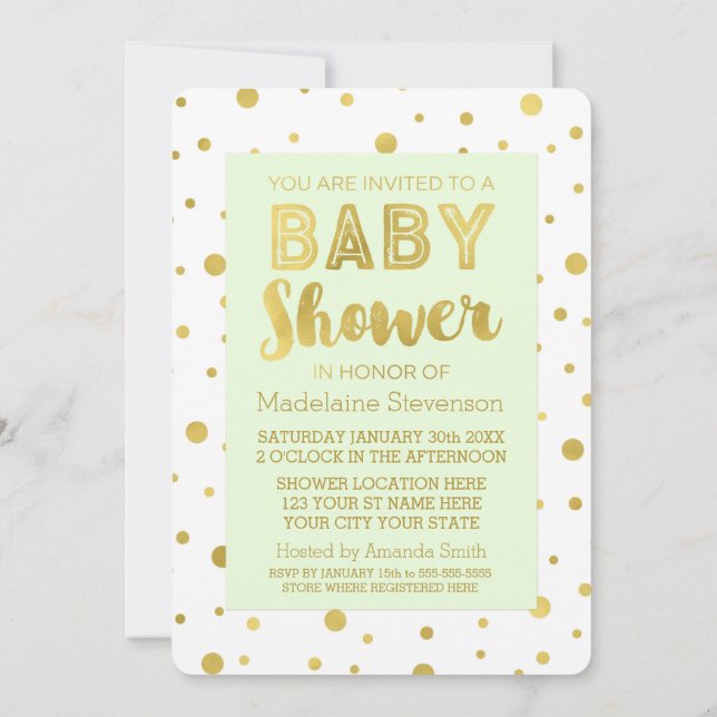 Invitations Gold Confetti Mint Green Baby Shower (Dos)