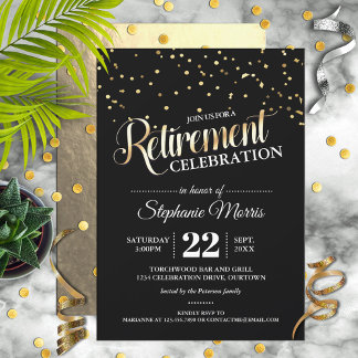 Invitations Gold Confetti Retraite Party