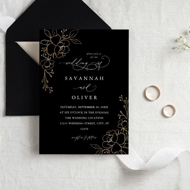 Invitations Gold Linal Black Wedding Floral (Créateur téléchargé)