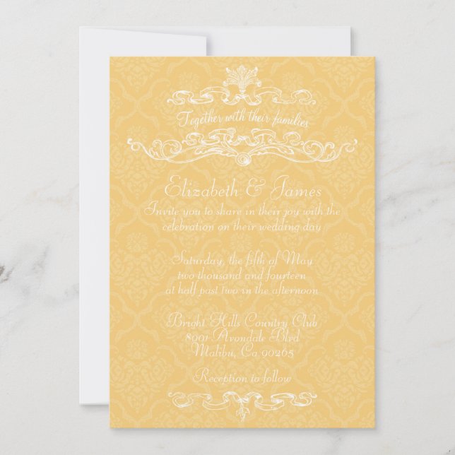 Invitations Gold Mariage damassé de luxe simples (Devant)