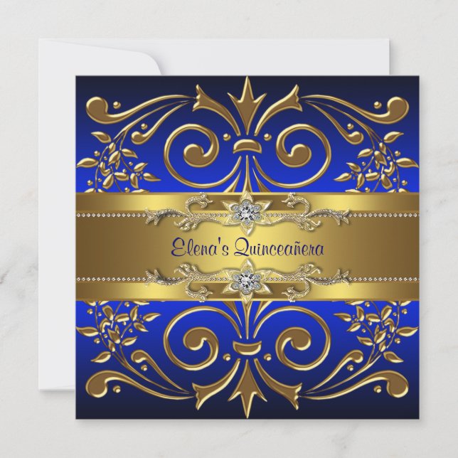 Invitations Gold Royal Blue Quinceanera (Devant)
