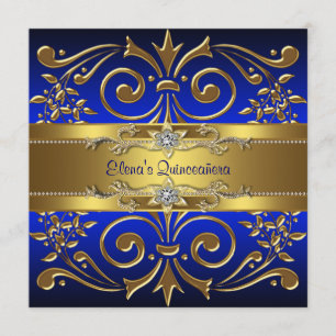 Invitations Gold Royal Blue Quinceanera