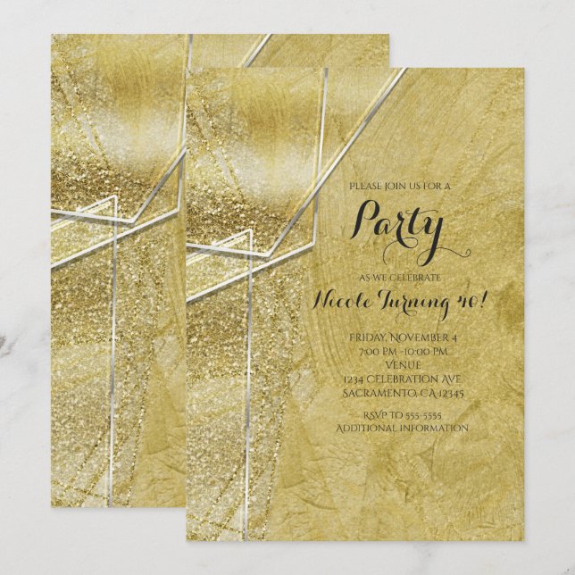 Invitations Gold Shimmer Crystal Glass Glam Party (Devant / Derrière)