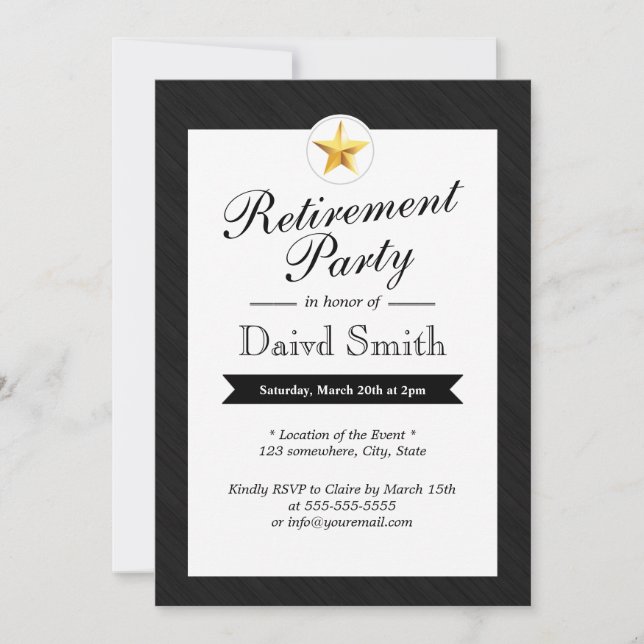 Invitations Gold Star Retraite Party (Devant)