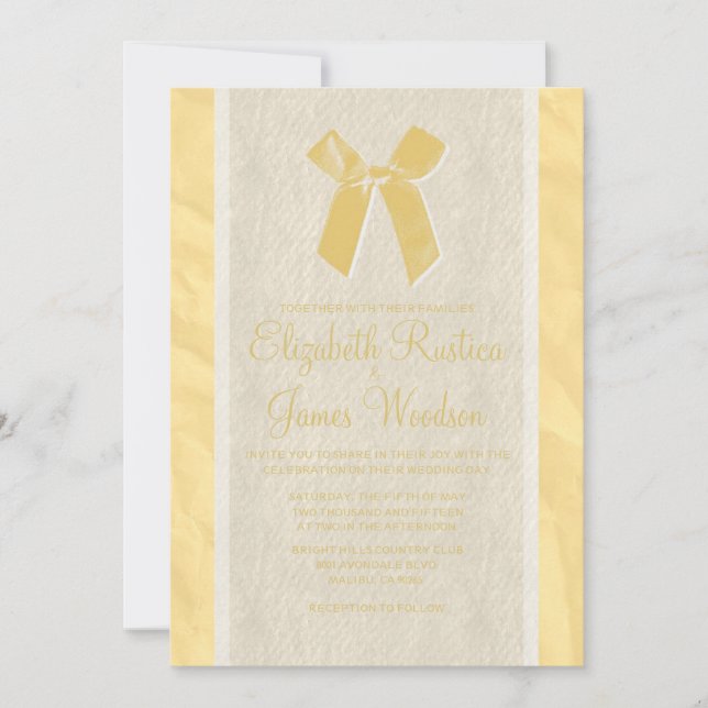 Invitations Gold Vintage Bow & Linen Wedding (Devant)