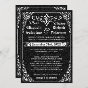 Invitations gothiques noires de Mariage damassé vi