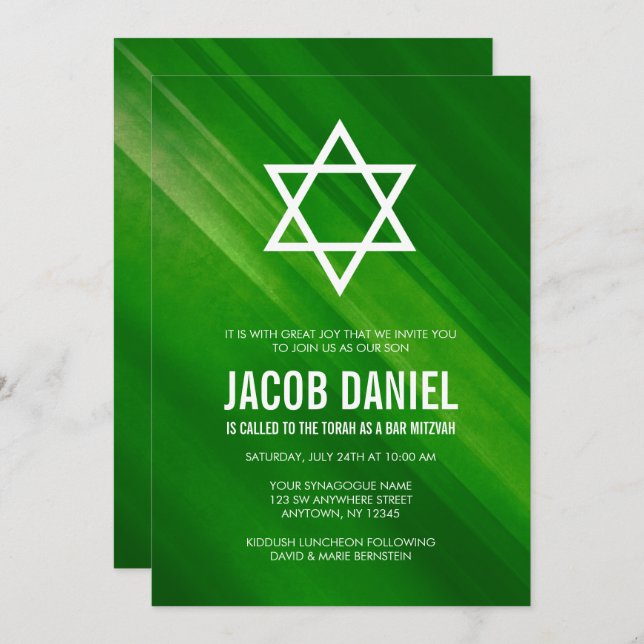 Invitations Green Grunge Bar Mitzvah (Devant / Derrière)