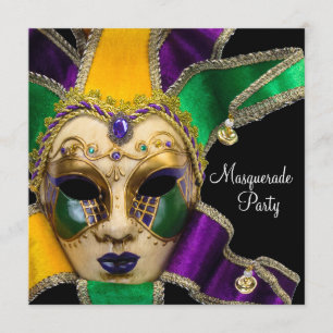 Invitations Green Purple Gold Masquerade Party