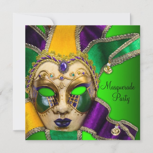 Invitations Green Purple Gold Masquerade Party (Devant)
