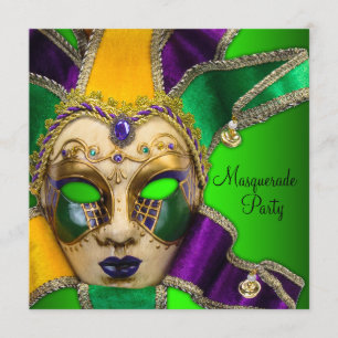 Invitations Green Purple Gold Masquerade Party