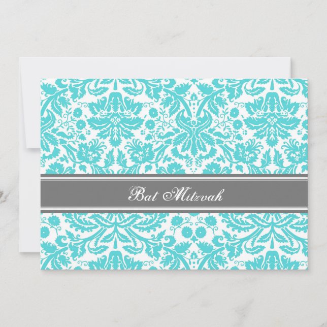 Invitations grises de bat mitzvah de damassé (Devant)
