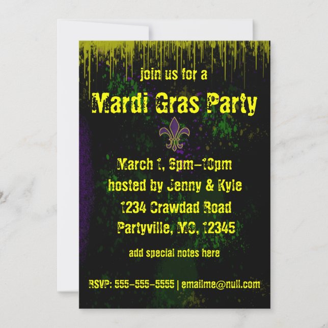 Invitations Grunge Mardi Gras (Devant)