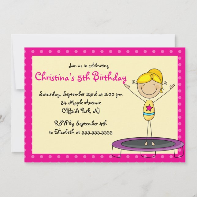 Invitations Gymnastiques à la fête d'anniversaire (Devant)