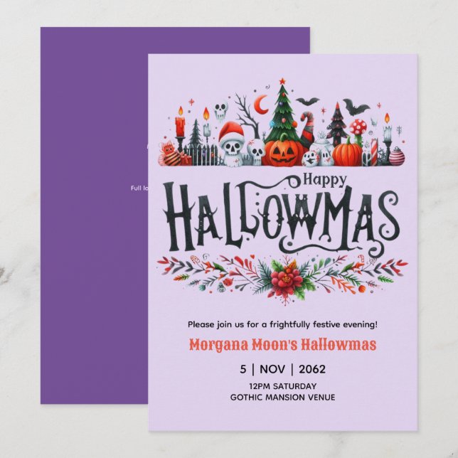 Invitations Hallowmas Halloween Christmas Mashup (Devant / Derrière)