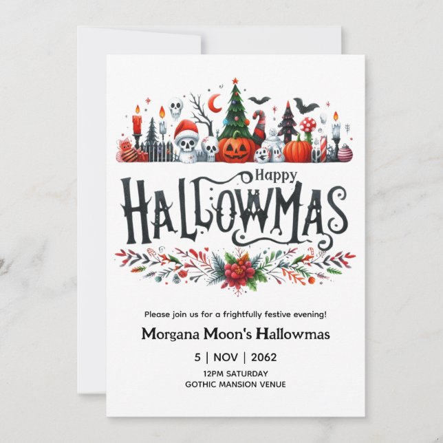 Invitations Hallowmas Halloween Christmas Mashup (Devant)