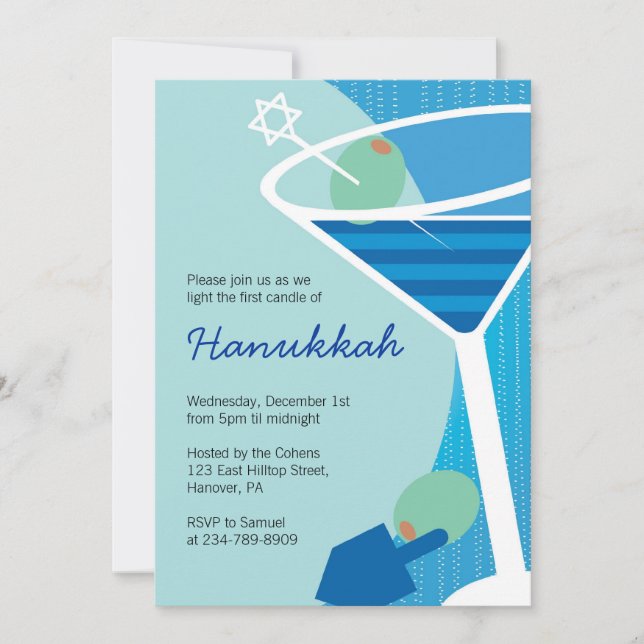 Invitations Hanoukka Party avec cocktails (Devant)
