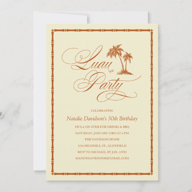 Invitations hawaïennes de partie de Luau de (Devant)