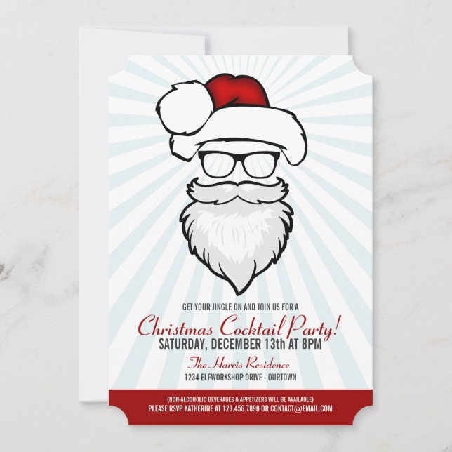 Invitations Hipster Père Noël Cocktail Party (Devant)