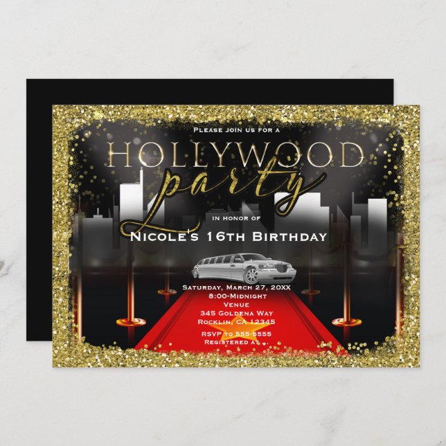 Invitations Hollywood & City Limo Red Carpet Party (Devant / Derrière)