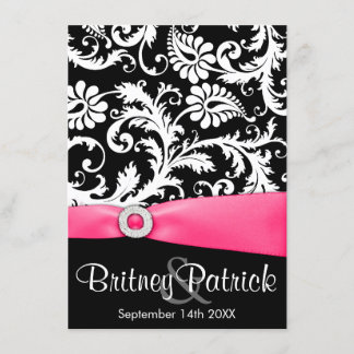 Invitations Hot Pink White & Black Mariage damassé