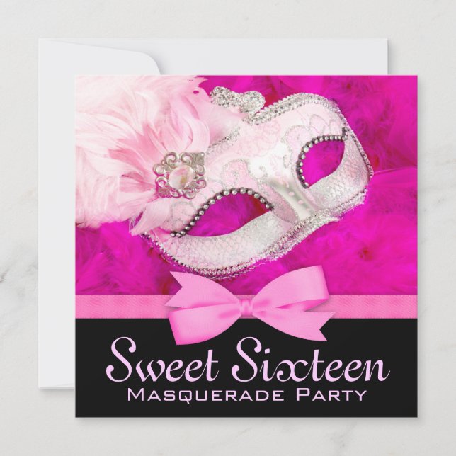 Invitations Hot Rose Black Masquerade Party (Devant)