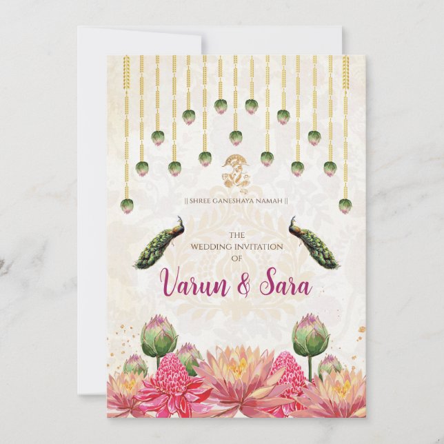 Invitations indiennes et faire-part de mariage hin (Devant)