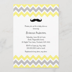 Invitations jaunes de baby shower de moustache