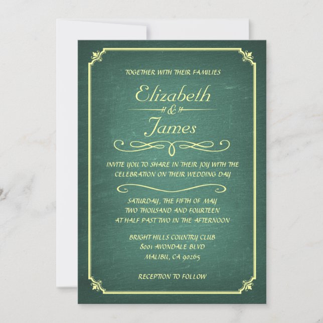 Invitations jaunes et vertes de mariage de tableau (Devant)
