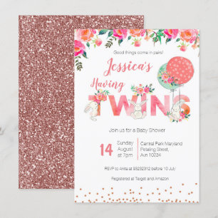 Invitations jumelles de baby shower de filles