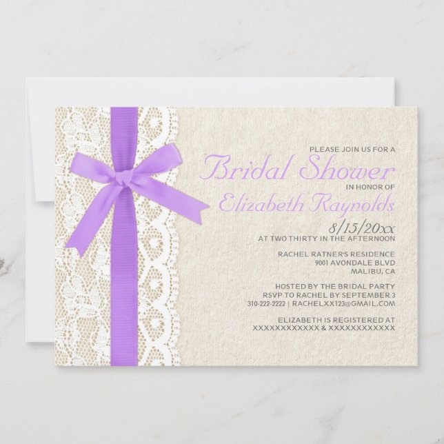Invitations Lavender Bow & Lace Bridal Show (Devant)